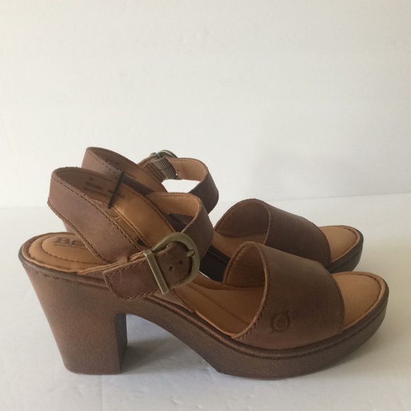Born Shoes Womens Born Brown Leather Chunky Heel Sandals Poshmark